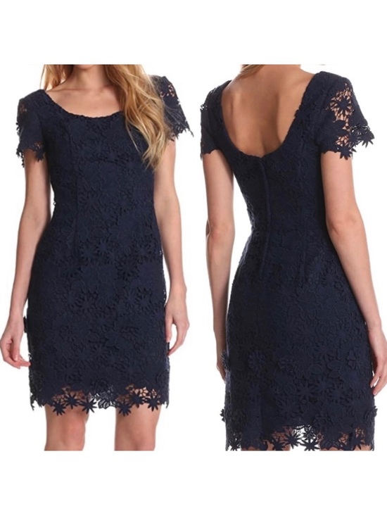 Lilly Pulitzer Dresses & Skirts - Lilly Pulitzer | Marta Navy Floral Lace Scoop-Back Dress | size 6 | 3D | Sheath